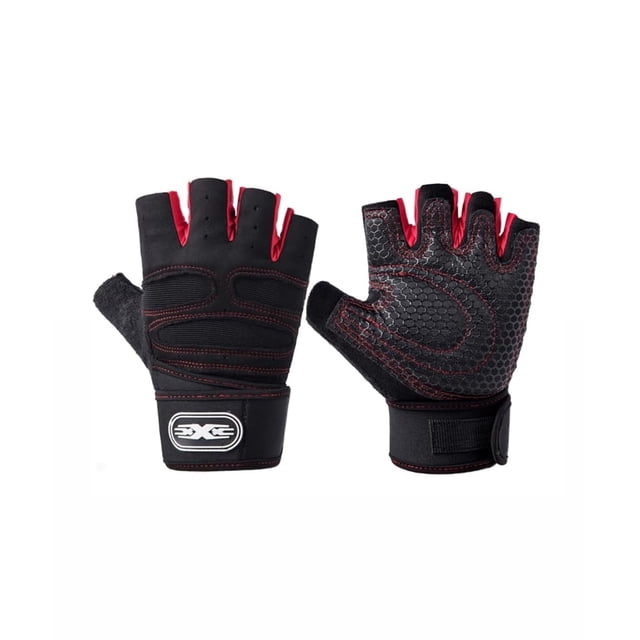 Guantes Gym Tacticos Pesas Crossfit Gimnasio Mujer Hombre Negro Con Rojo Talla M