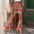 thumbnail image 2 of APEXFWDT Women's Long Skirts Boho Floral Elastic High Waist Asymmetrical Hem Maxi Skirt Fashion Ruffle High Low Beach Skirt, 2 of 8
