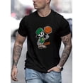 thumbnail image 2 of Camiseta informal de punto de algodón para hombre con estampado geométrico de esqueleto de baloncesto, manga corta, cuello redondo y elasticidad media. Ideal para verano y tiempo libre., 2 of 9