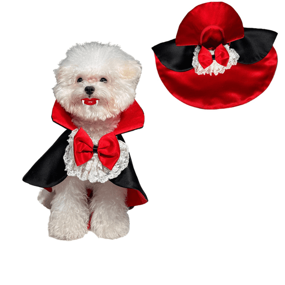 Halloween Dog Costume, Vampire Cosplay Halloween Dog Dress, Cat Dressing Up Cloak Pet Devil Costume Cape for Cats Small Medium Dogs (Neck Girth 10"-14",Red)