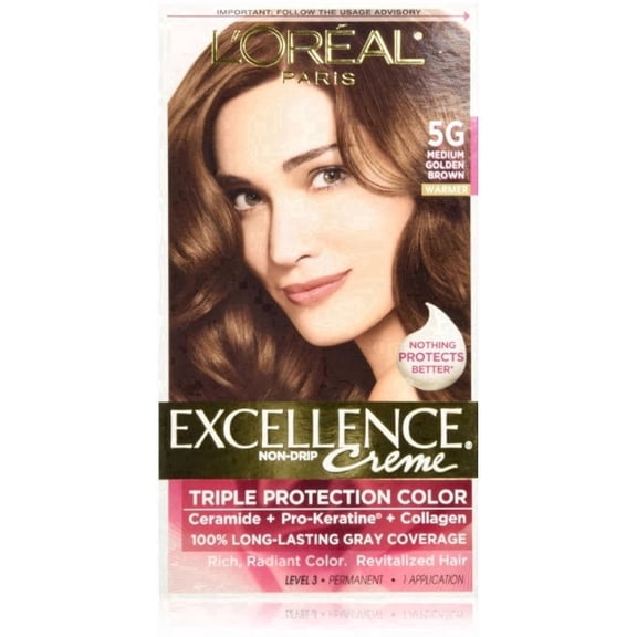 L'Oreal Paris Excellence Creme Hair Color, Medium Golden Brown [5G], 1 Each