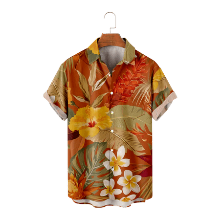 

MLFU Men s Women s Floral Hawaiian Aloha Shirt Button Down Short Sleeve Novelty Cotton Tees Holiday Bowling Shirts for Men Women
