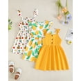 thumbnail image 3 of KIMI BEAR 3T Toddler Girls Summer Dress 4T Toddler Girls Sundress 3 Packs Sleeveless Halter A-line Dresses Solid Color Lemon Print Floral Beach Clothing Yellow, 3 of 10