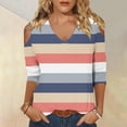 thumbnail image 2 of Lmnyox Striped T Shirt for Women Cold Summer Shoulder Blouse Loose Casual Long Sleeve V Neck Tunic Tops, 2 of 5