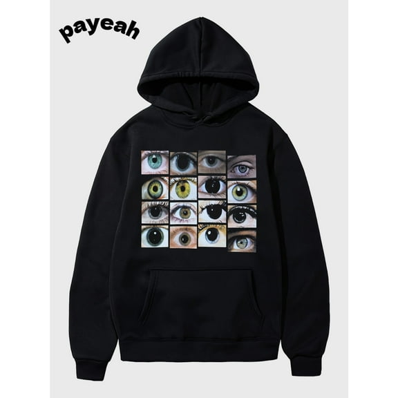 Women's Hip Hop Streetwear Hooded Sweatshirt with Eyes Print