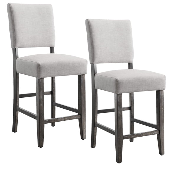 Upholstered Counter Stool with Wood Base, Heather Gray Fabric, 36-39 in. Counter Height, Set of 2