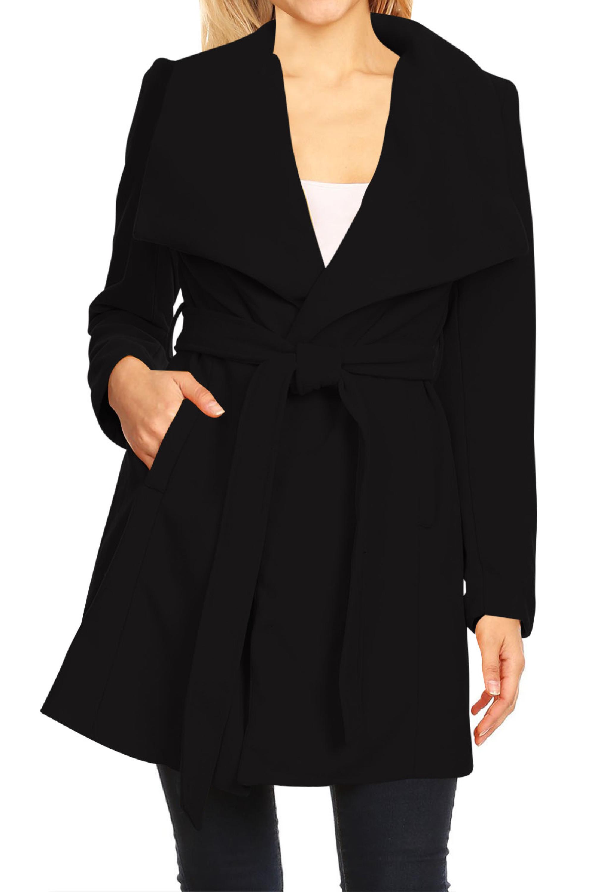 Wide Collar Waist Tie Front Long Jacket 