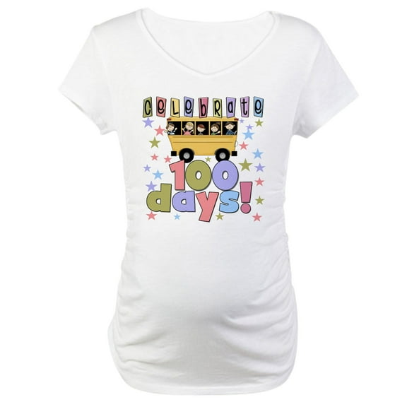 CafePress - Celebrate 100 Days Of School Maternity T Shirt - Cotton Maternity T-shirt, Cute & Funny Pregnancy Tee