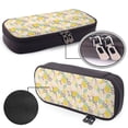 thumbnail image 4 of Picia Lemon Leaves Pattern Large Capacity PU Leather Pencil Case Organizer Pen Marker Holder Double Zipper Storage Bag Big Pencil Pouch for College Office, 4 of 6
