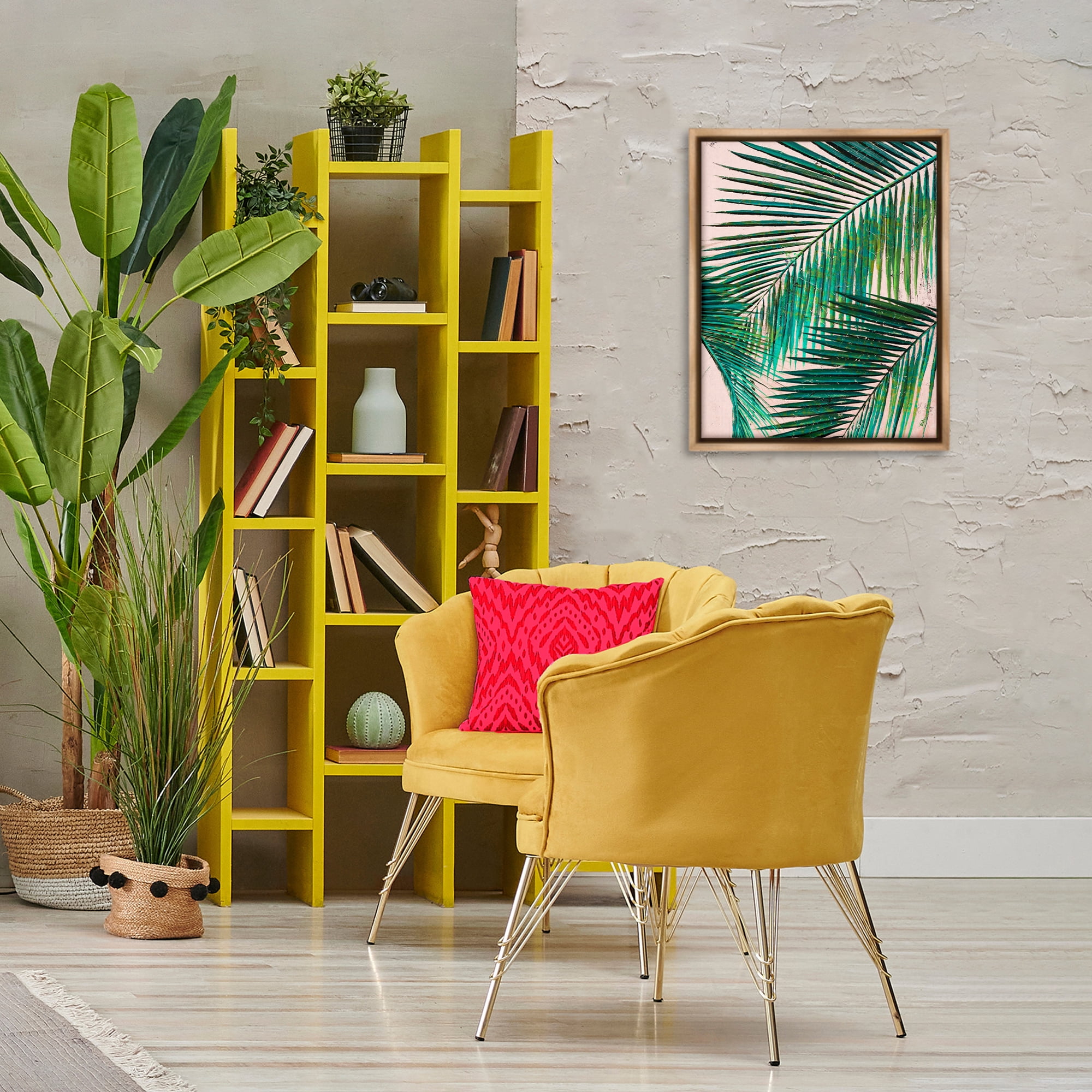 Stupell Industries Flowing Palm Fronds Botanical & Floral Painting Brown Floater Framed Canvas Art Print Wall Art, 17 x 21