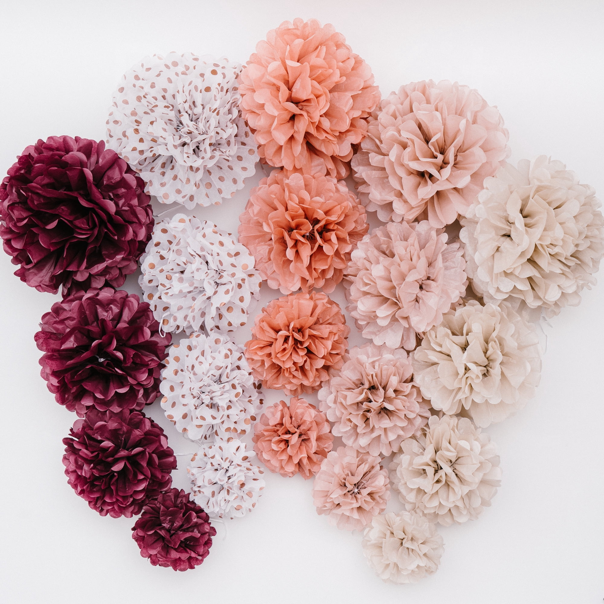 PapaKit Party Tissue Pom Pom Paper Flower Set, for Birthday Party Baby Shower Wedding Engagement Bachelorette Event Decoration ( Dusty Rose Pink, 20 Piece Set)
