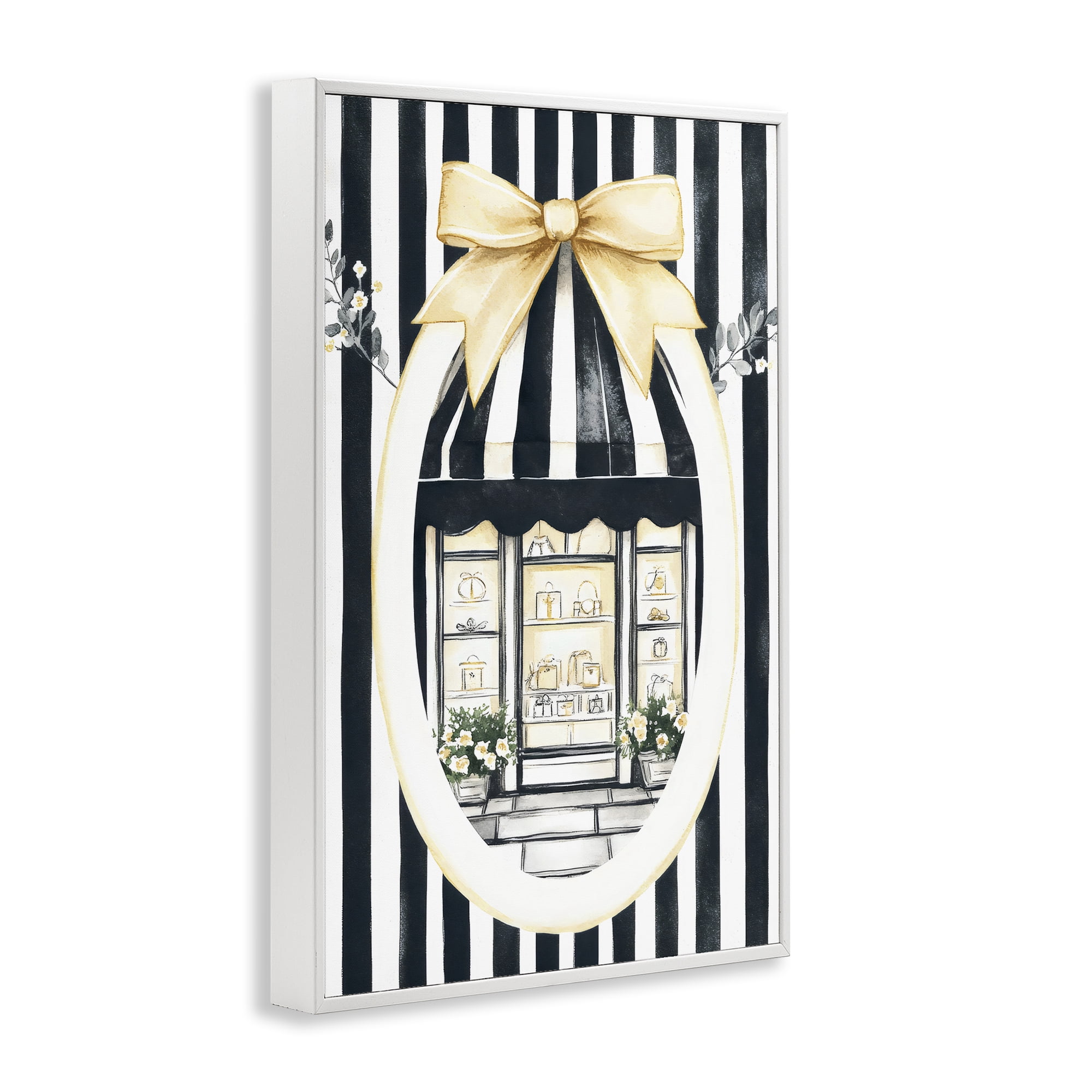Stupell Industries Maison Striped Boutique Window White Framed Giclee Art, design by Petal Prints Design