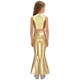 thumbnail image 6 of Aislor Girls 2 Pcs 70s Disco Outfits Metallic Gloss Sleeveless Tassels Top with Split Bell-bottom Pants Dance Outift Gold 8, 6 of 7