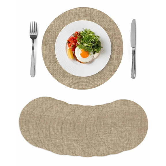 Brown Farmhouse Round Placemats Set of 8 for Dinning Tables,Heat-proof Braided Table Mats 13 Inch,Vintage Country Monochrome Textured Washable Place Mat for Kitchen Restaurant Party Table Decor
