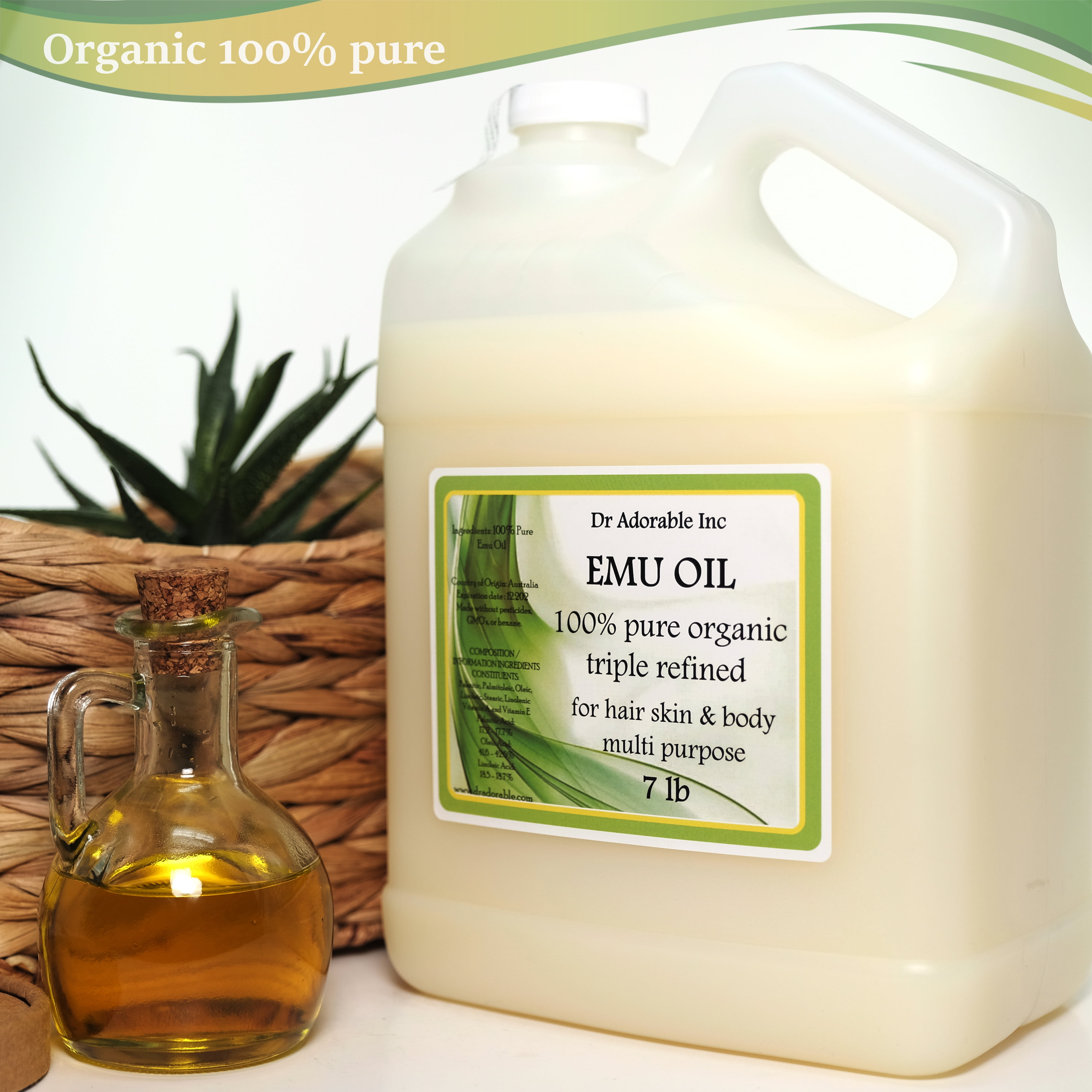 Dr Adorable - 7 lb - Australian Emu Oil - Triple Refined 100% Pure Organic Moisturizing Oil For Face Skin Hair