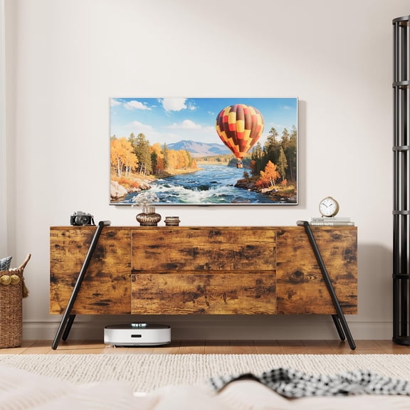 Ataucjin Farmhouse TV Stands for 65 Inch TV, Wood Entertainment Center with 2 Drawers & Open Shelves, Industrial Media Console Table for Living Room Bedroom Apartment