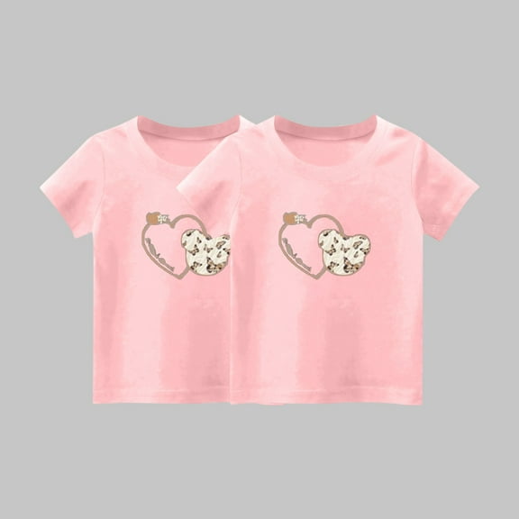 Frwgonr T-Shirts for Boys Girls Pink 2-Pack Cute Graphic Tee Tops Kids Summer School Outfit Clothes 1-14 Years