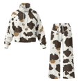 thumbnail image 4 of SCRAWLGOD Cow Print Beige Brown Lounge Sets for Women Turtleneck Pullover Sweatshirt Wide Leg Sweatpants Trendy 2 Piece Outfits Casual Sweatsuit Comfy Tracksuit, S, 4 of 7
