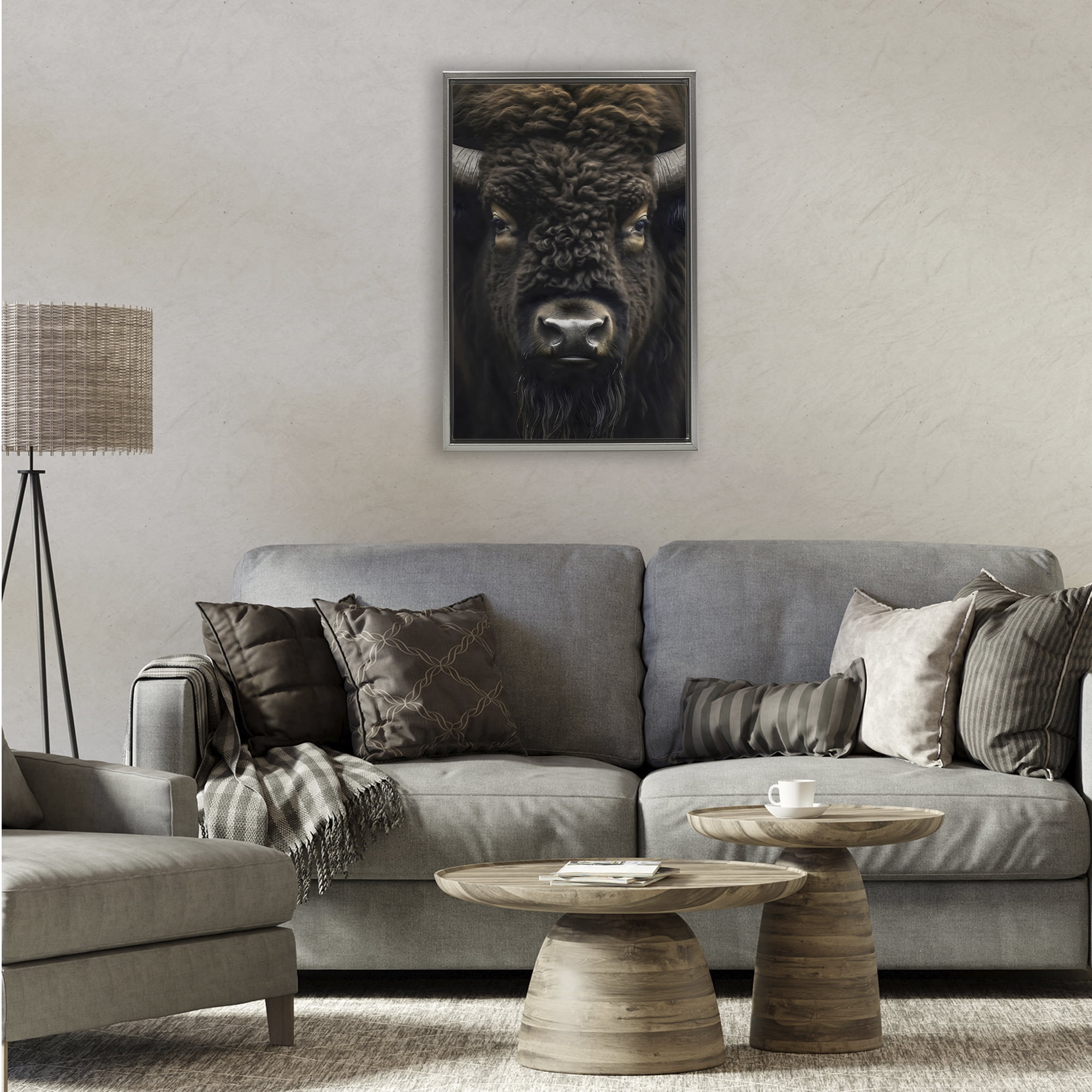 Stupell Industries Bison Portrait Close Up Gray Framed Floater Canvas Wall Art, design by Creative Studio