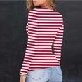 thumbnail image 5 of EchfiProm Red Tops for Women Ribbed Slim Long Sleeve Trendy Crew Neck Ladies T-Shirt Striped, 5 of 8
