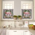 thumbnail image 4 of Merry Christmas Kitchen Curtains and Valances Set, Gnome Pine Leaf Wreath Snow Pink Black Plaid Rod Pocket Window Valance Window Curtain Panels for Living Room Bedroom Laundry, 27.5x24in, 3 Pieces, 4 of 7