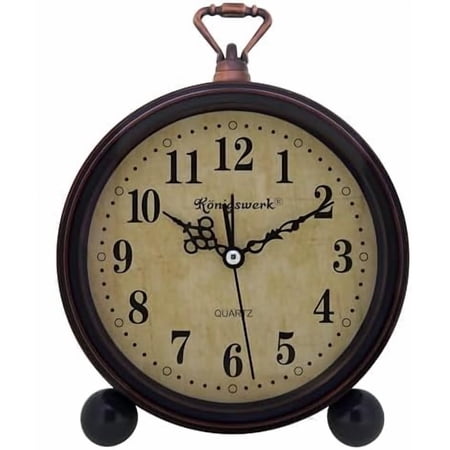 Vintage Analog Alarm Clock, 5.25 inch Small Silent Desk Clock with Night Light, Battery Operated for Table, Bedroom, Bedside, Living Room, Room Decor (Classic)