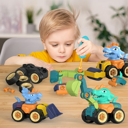 wycnly Kids Toys 4Pack Dinosaur Construction Truck Toys Educational Take Trucks, Engineering Car Dinosaur Toys for Boys 2 3 4 5 6 Year Old Birthday Gift Toys for Ages