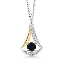 Gem Stone King 0.57 Ct Black Onyx E-F Lab Grown Diamond 925 Silver and 10K Yellow Gold Pendant