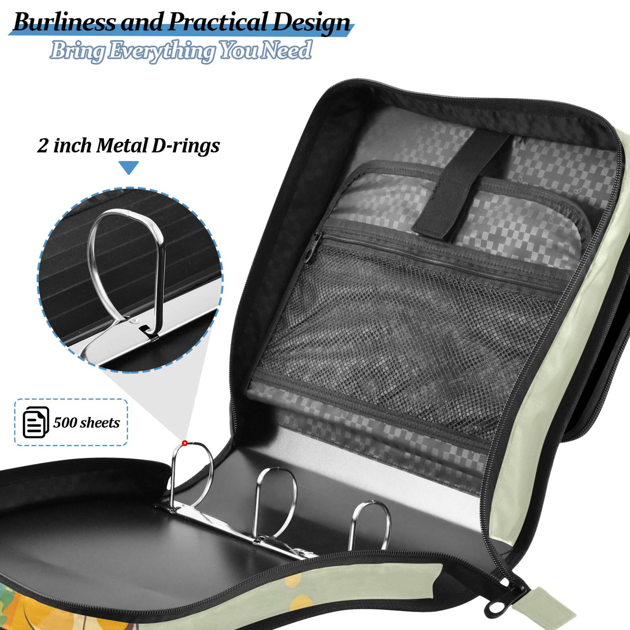 3 Ring Zipper Binder with Shoulder Strap Waterproof Trapper Keeper 2 Inch D-Ring 500 Sheets Capacity Cute Snake with Hat