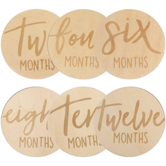 GAXIRE Wood Monthly Discs Khaki 6 Pieces Baby Growth Photo Props Newborn Age Tracker