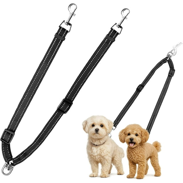 Double Dog Leash for Two Dogs, No Pull Dog Leash, 360° Swivel No Tangle for Small Dogs Walking & Training, Shock Absorbing Reflective Bungee