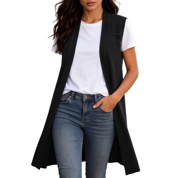 Yuhangmm Summer Cardigans for Women Lightweight Women's Long Sweater Vests Sleeveless Open Front Cardigan Tunic Top Coat Fall Winter Outfits Black XL
