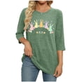 thumbnail image 4 of LangJing Happy Easter Day 3/4 Length Sleeve Womens Tops Summer Cute Bunny Rabbit Graphic Blouses Ribbed Knit Dressy Casual Tunic Shirts Green S, 4 of 7