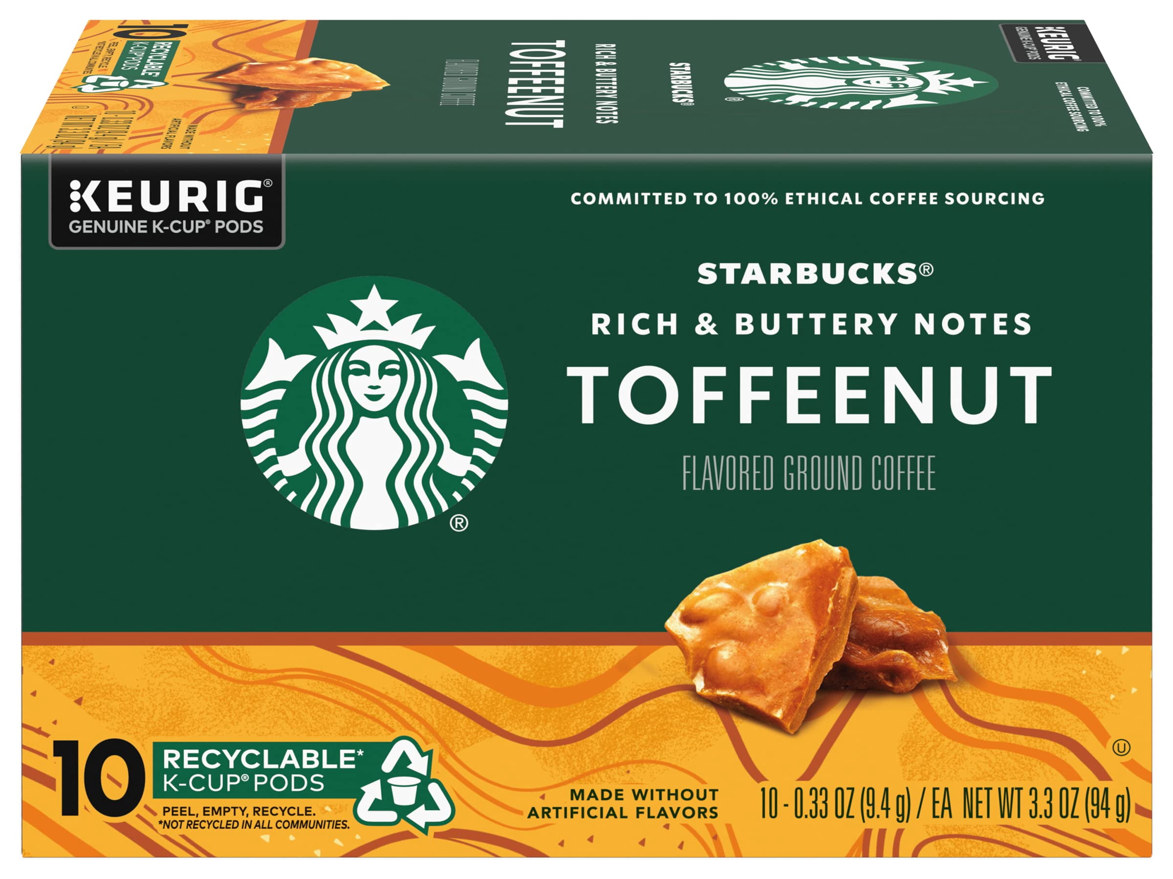 Pack of 2 - Starbucks Coffee Company Starbucks Flavored Ground Coffee K-Cup Pods, Toffeenut, Signature Collection, 100% Arabica Coffee, Recyclable K-Cups, 10 K-Cup Pods/Box (Pack Of 2 Boxes)