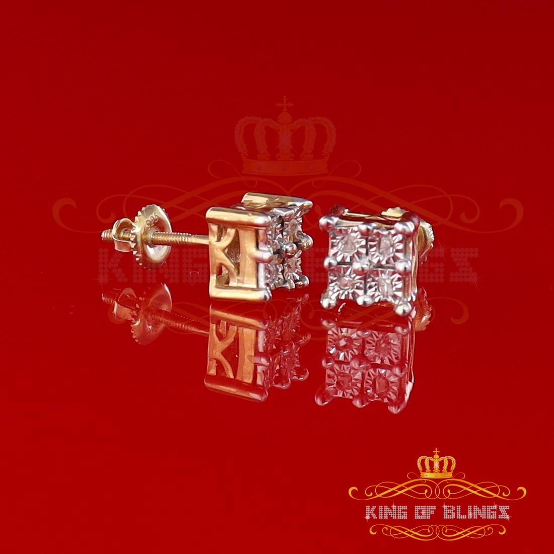 King of Bling's 0.10ct Diamond Stud Yellow 925 Sterling Silver Stud For Ladies Style Earrings
