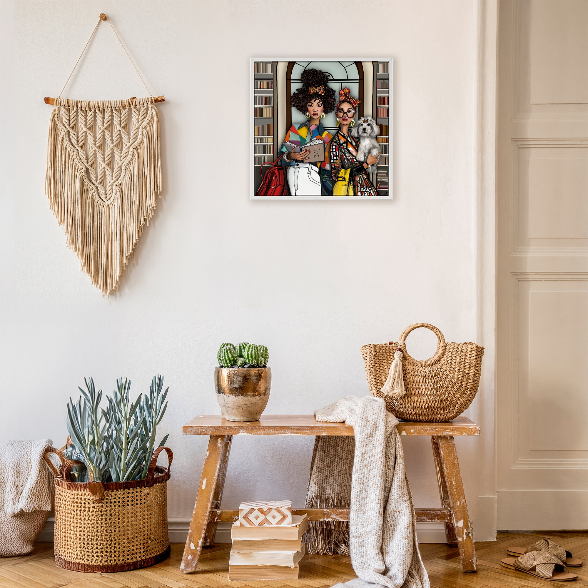Stupell Industries Bookish Girls at Library White Framed Giclee Art, design by Tara Boone