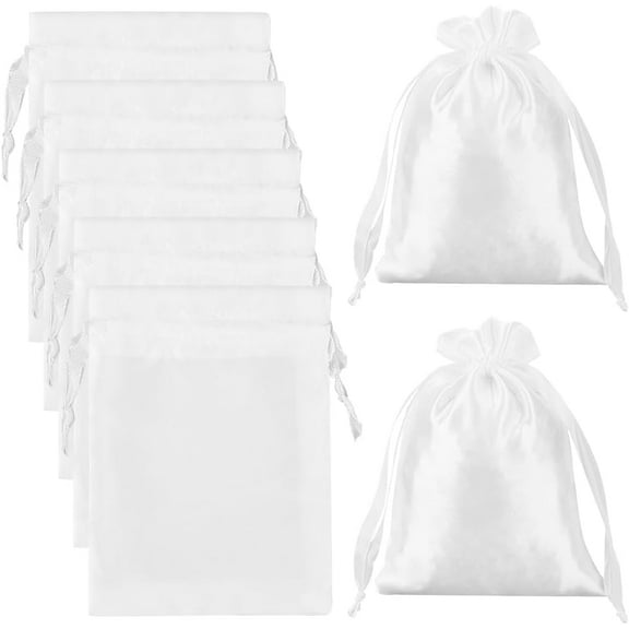 Satin Cloth Jewelry Pouches Bags Drawstring Bags Rectangle White 12x9~17x0.1cm 30pcs