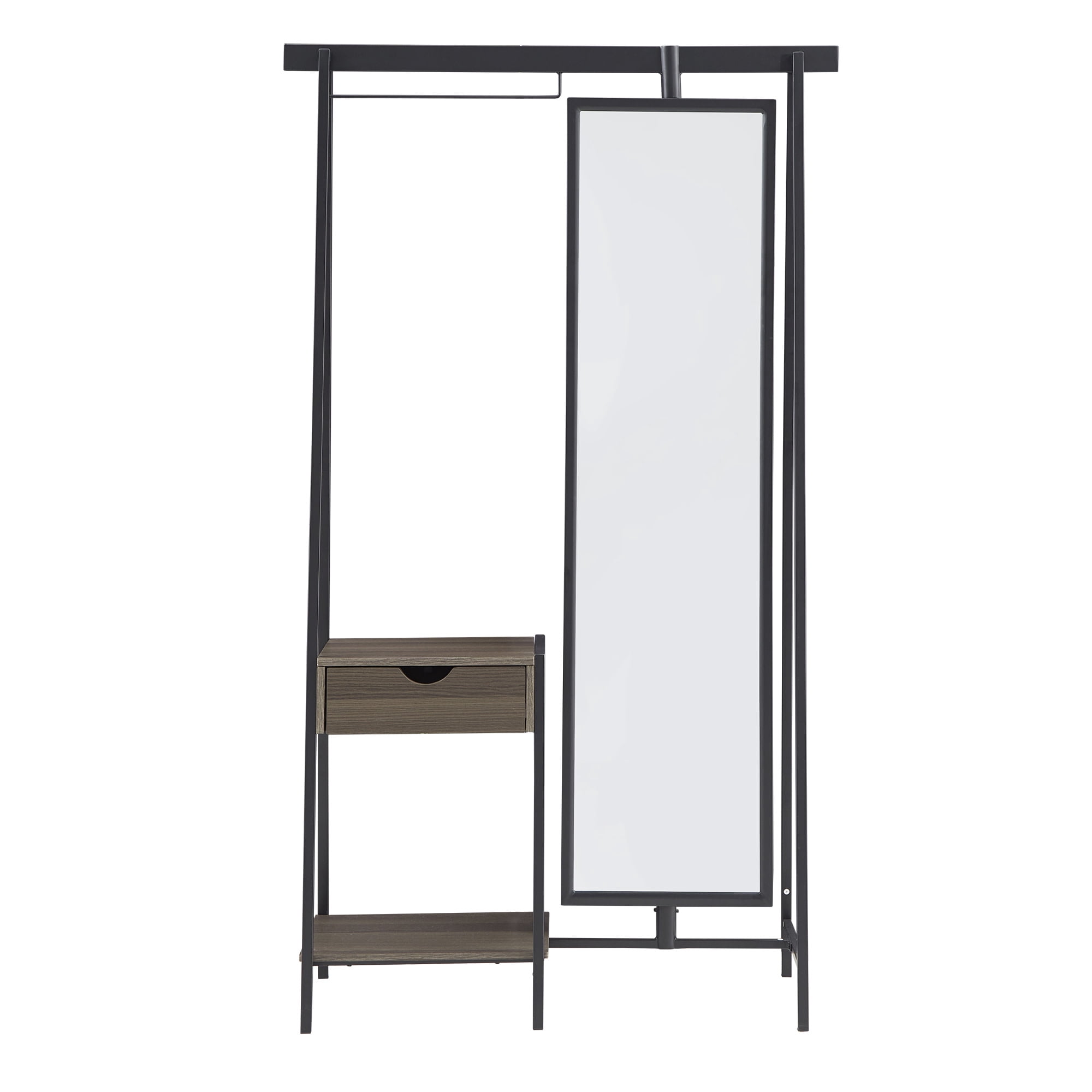 Weston Home Elle Matte Black Metal 1-Drawer and Shelf Hall Tree with Mirror