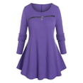 thumbnail image 4 of Rosegal Women Causal Plus Size Zip Detail Ribbed Long Sleeve Tee Purple 2X, 4 of 6