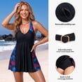 thumbnail image 3 of RELLECIGA Womens Swimwear V Neck Front Shirring One Piece Skirt Swim Dress Bathing Suits, 3 of 9
