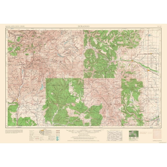 Topographical Map - Durango Colorado Quad - USGS 1953 - Vintage Wall Art