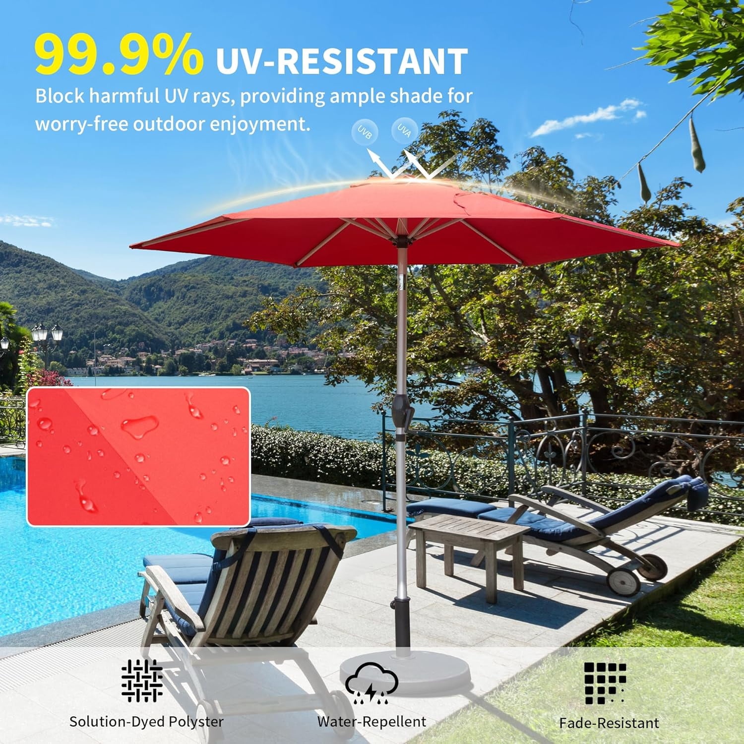 Domi Outdoor Living Dia.7.5FT Patio Umbrella with Push Button Tilt and Crank, UV Protection Waterproof Market Sun Umbrella for Garden, Deck, Backyard, Pool ，Brick Red