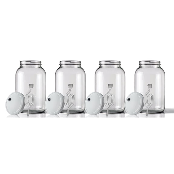 Wide Mouth Jar 1 Gal w/Grommeted 110mm White Metal Cap and TwinBubble Airlock x4