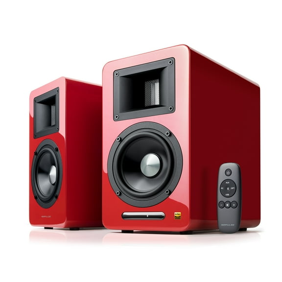 AirPulse A100 Hi-Res Audio Certified Active Speaker System Built-in Amplifier Optical, Coaxial, Bluetooth 4.1 aptX, RCA, AUX, and USB Inputs - Pair Red