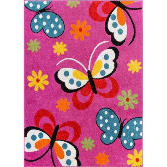 Well Woven 09304 Daisy Butterflies Kids Rug, Pink - 3 ft. 3 in. x 5 ft.