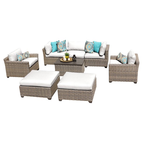 TK Classics Monterey Wicker 8 Piece Patio Conversation Set with Ottoman ...