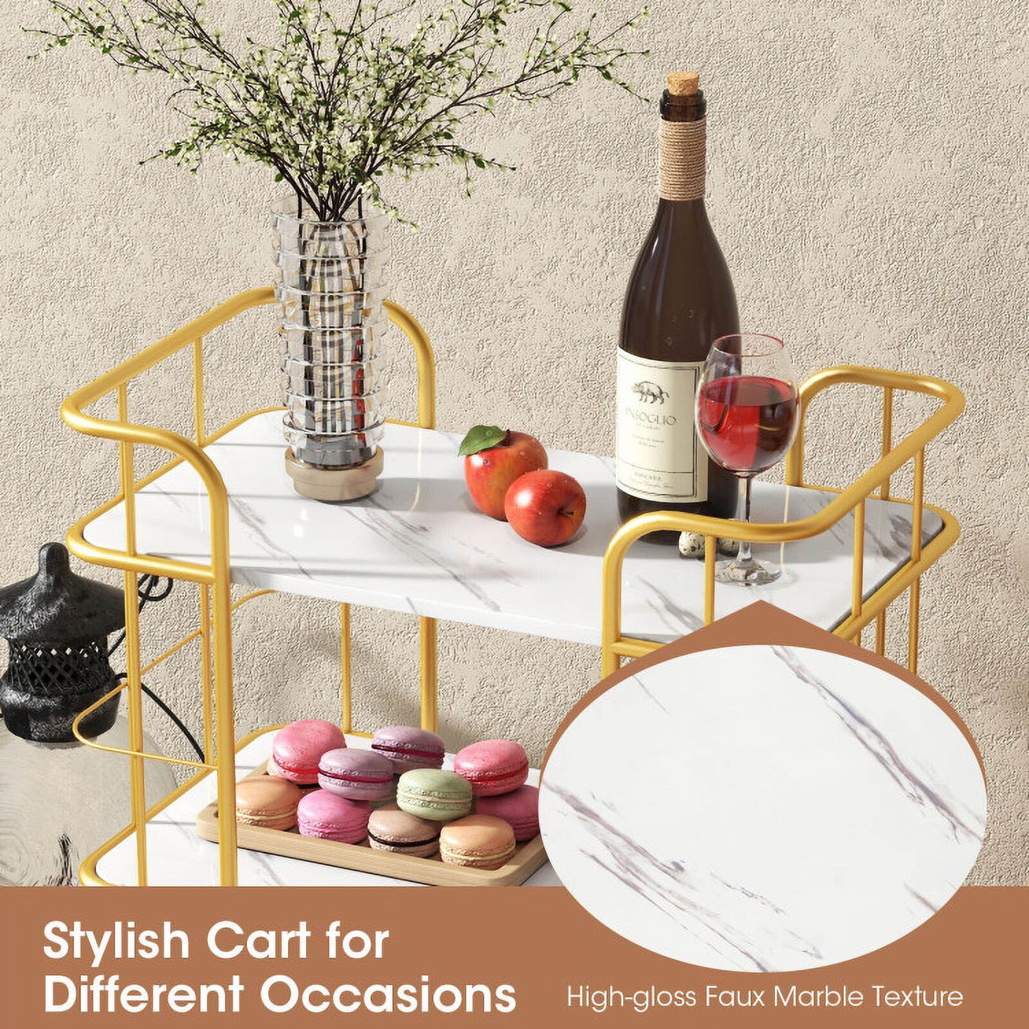 Finihen Rolling Cart, Kitchen Island Cart, 3-Tier Metal Kitchen Storage Serving Cart Trolley with Marble Tabletop and Handles, for Kitchen, Dining Room, Golden Finihen Rolling Cart, Kitchen Island Cart, 3-Tier Metal Kitchen Storage Serving Cart Trolley with Marble Tabletop and Handles, for Kitchen, Dining Room, Golden