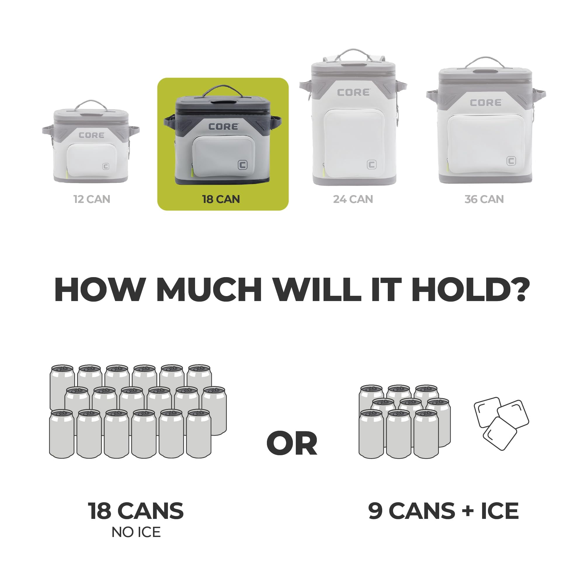 CORE 18 Can Climakeep Magnetic Soft Cooler, Leakproof Cooler, Waterproof Zipper, Shadow Gray