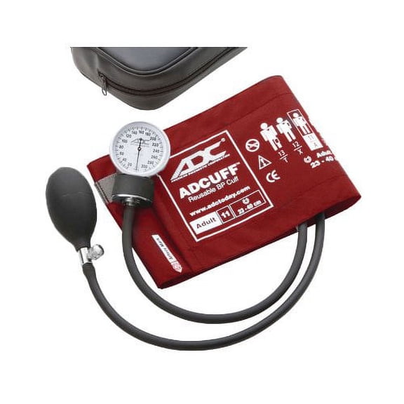ADC Prosphyg 760 Pocket Aneroid Sphygmomanometer with Adcuff Nylon Blood Pressure Cuff, Adult, Red