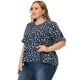 thumbnail image 3 of Women's Plus Size Tops for Women V Neck Floral Print Ruffle Short Sleeve Tiered Babydoll Blouses Navy Blue 2X, 3 of 5